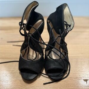 Elegant Black Women's Lace-Up Heels